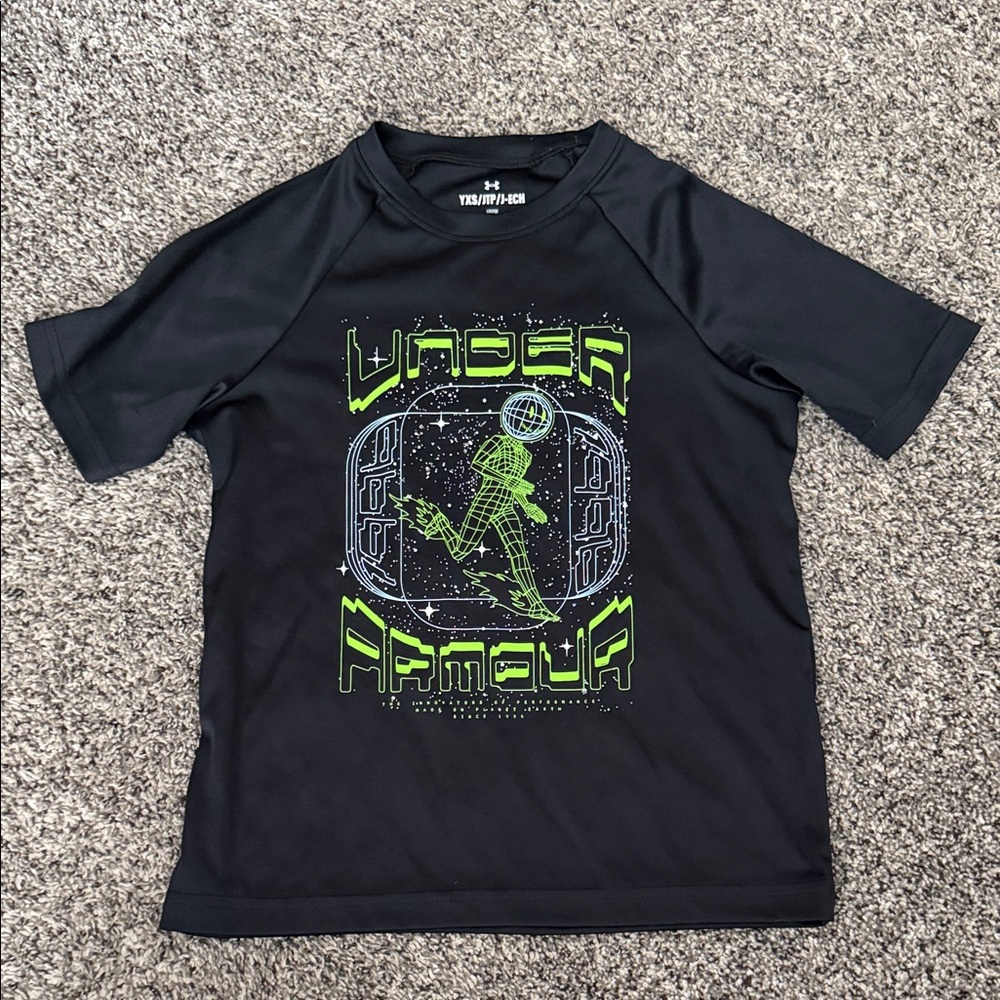 Under Armour Black Short Sleeve Graphic Tech Tee with Neon Green Print